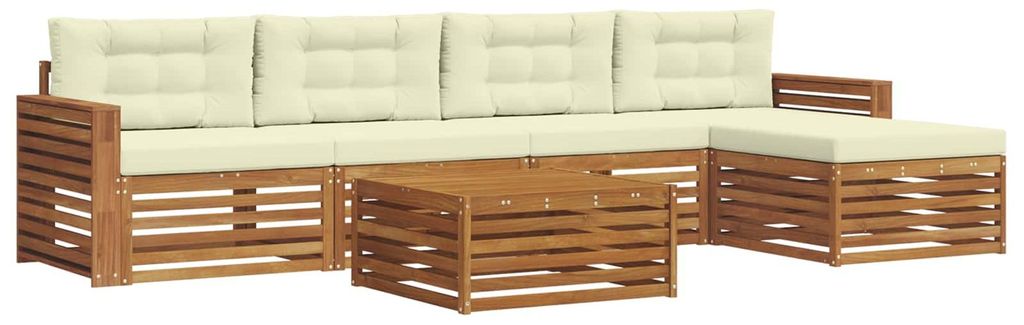 vidaXL Outdoor-Sofagarnitur mit Kissen 6 pcs Natur und Creme