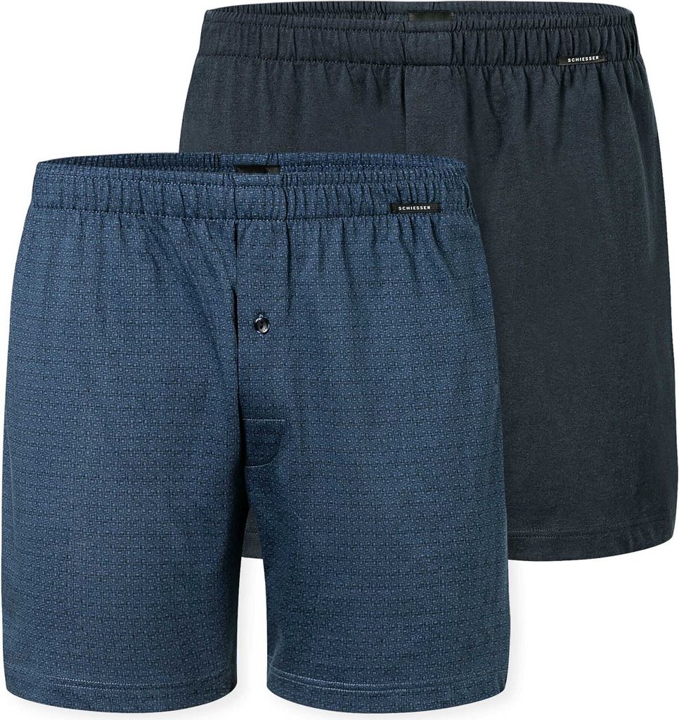 SCHIESSER Herren Jersey-Boxershorts, 2er Pack - 2Pack Boxershorts, Baumwolle, einfarbig Dunkelblau L