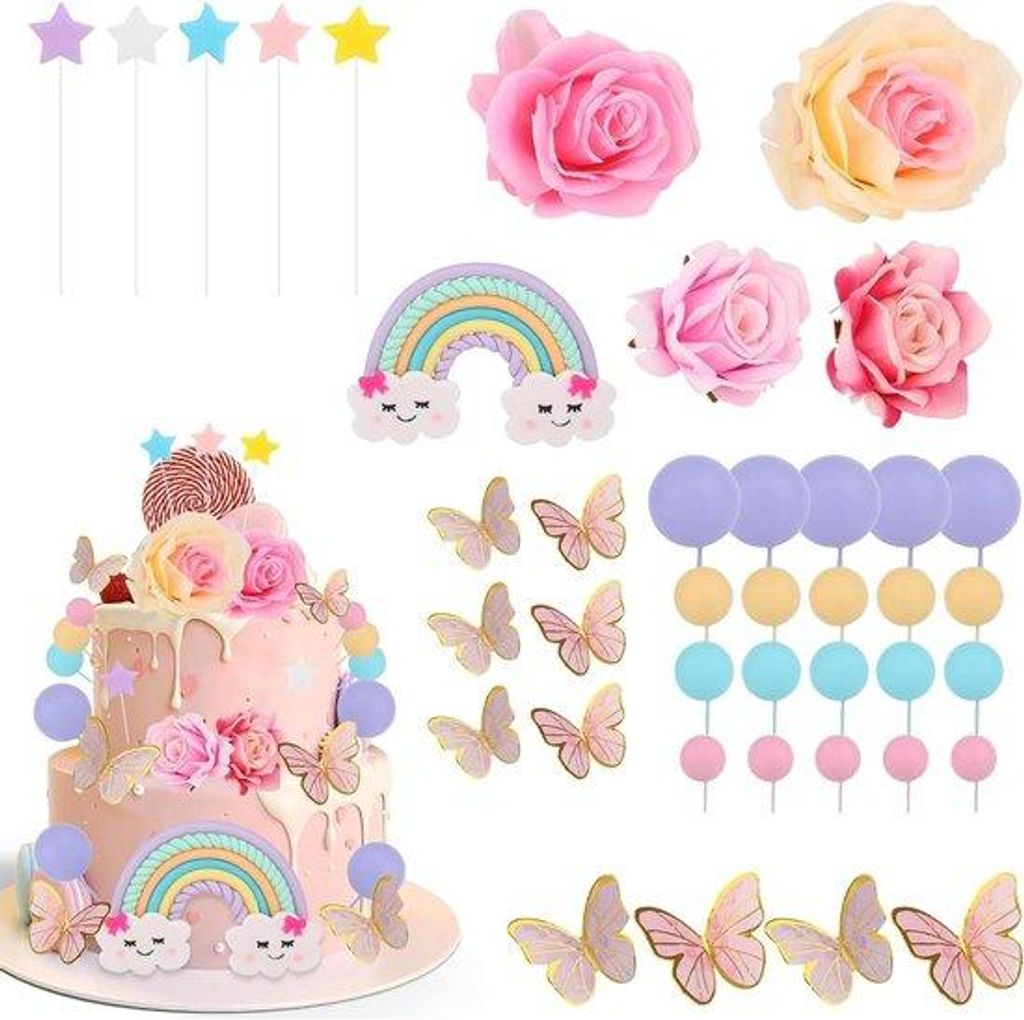 Regenboog Taartdecoratie mit Schmetterlingskugeln für Geburtstag und Hochzeit