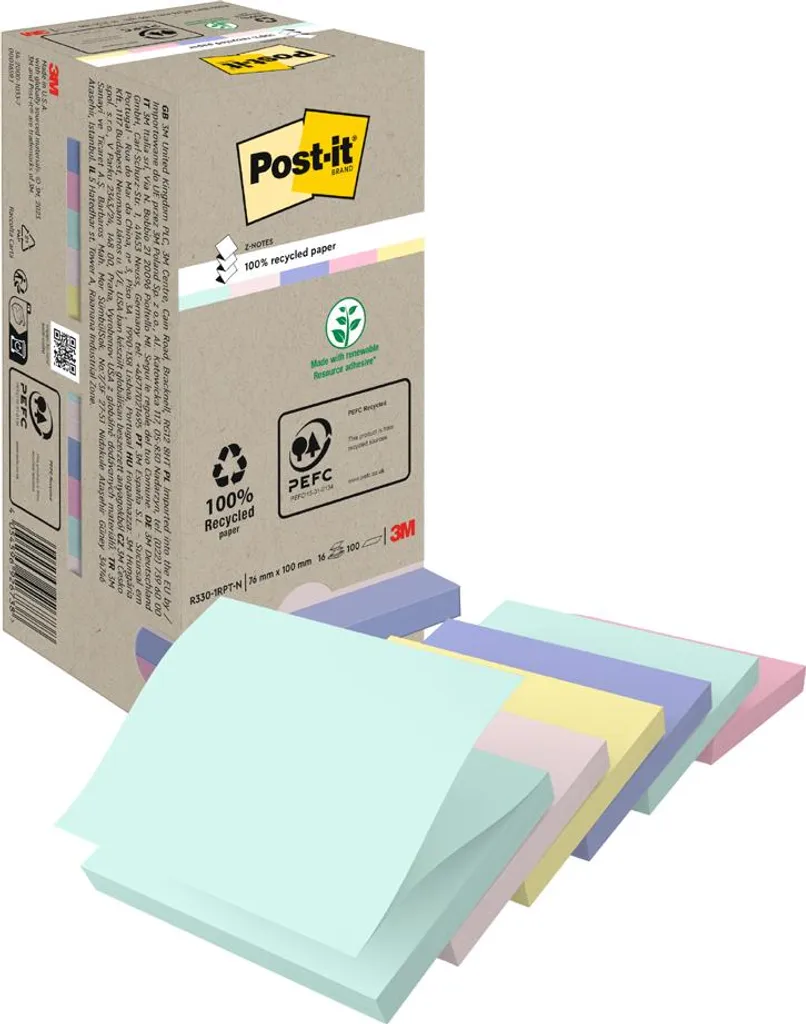 Notes Autocollantes Z-Notes Post-it 76x76 mm - Pack de 16 Blocs Couleurs