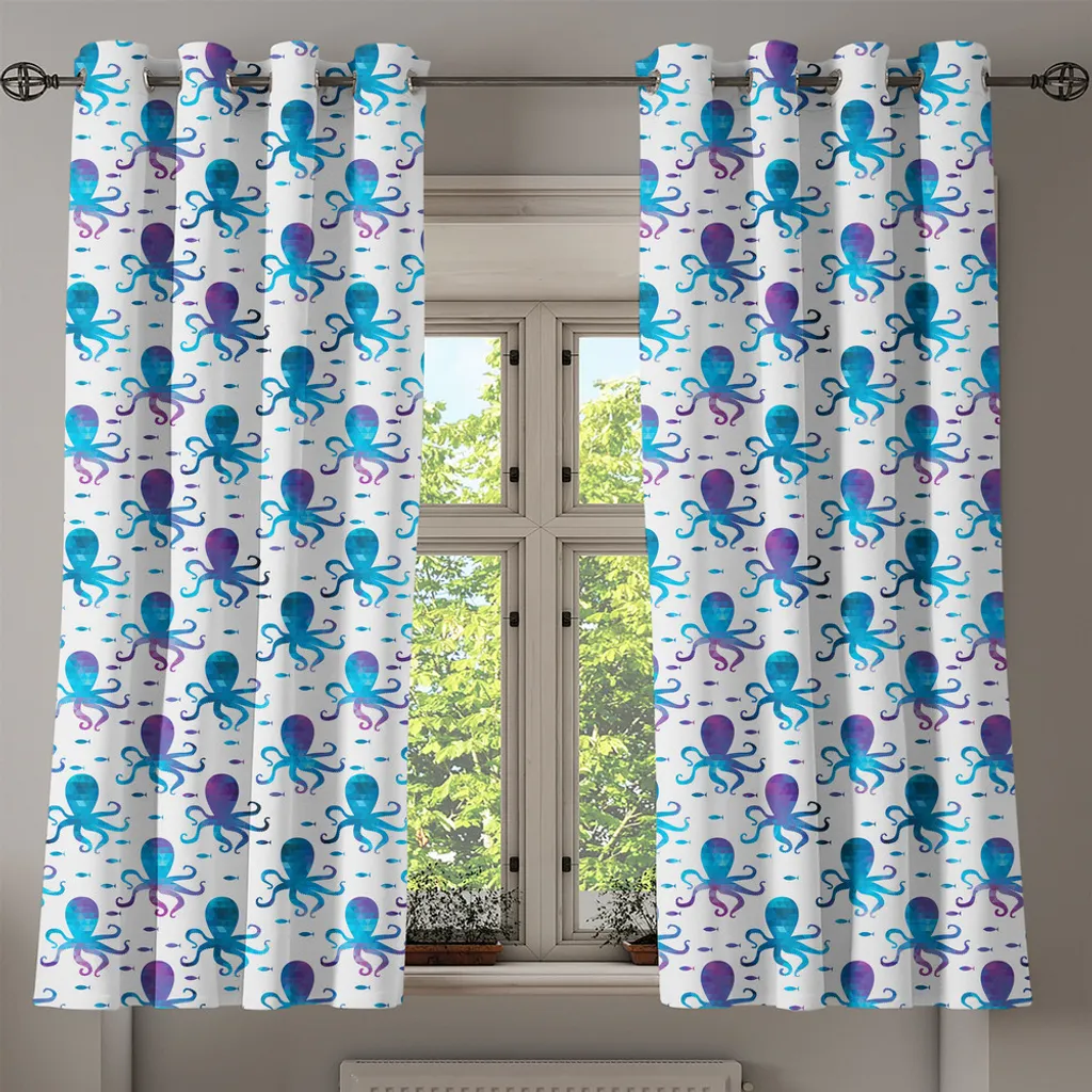 Rideau pie de pouce Mosaïque Nautique à œillets Bleu et Violet 280cm