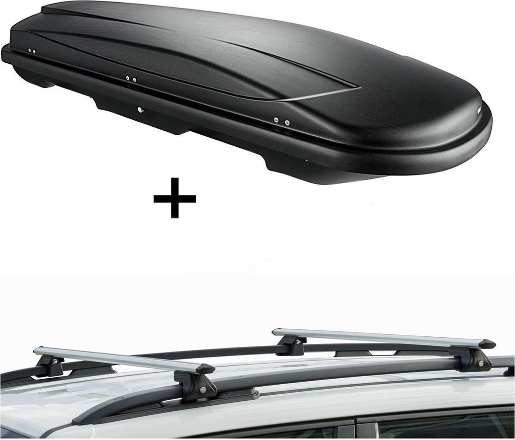 Skibox JUXT400 + Alu Relingträger VDPCRV120 kompatibel mit für Subaru Outback 98-03