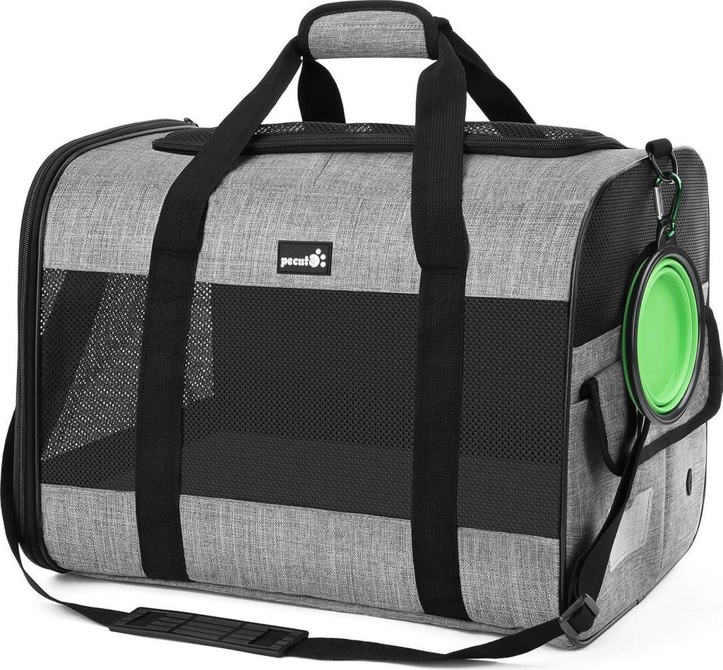 PECUTE Hundetasche Faltbar Hundebox Auto Atmungsaktiv Grau Produktbild 