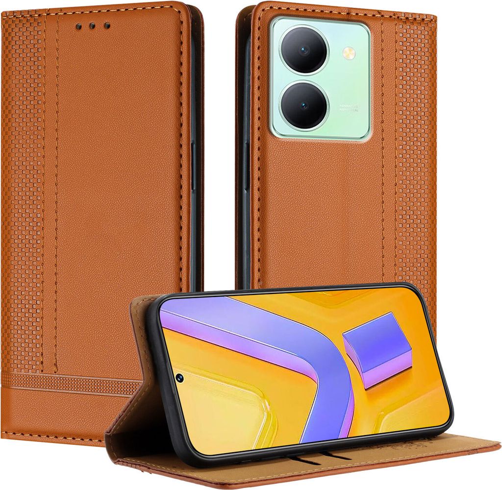 Handyhülle für Vivo Y27 5G Leder Flip Klappbare Schutzhülle mit Standfunktion Braun