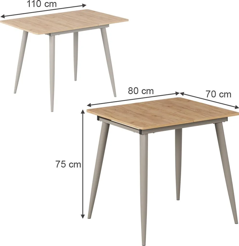 Table extensible pour petit espace Vicco Beaver chêne gris 80x70cm - 3