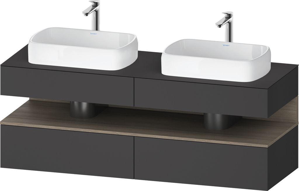 Duravit Qatego Konsolenwaschtischunterbau, 2 Auszüge, 2 Schubkästen, 2 Ausschnitte, 1600x550x600mm, Nische Eiche Terra, QA4779035490000