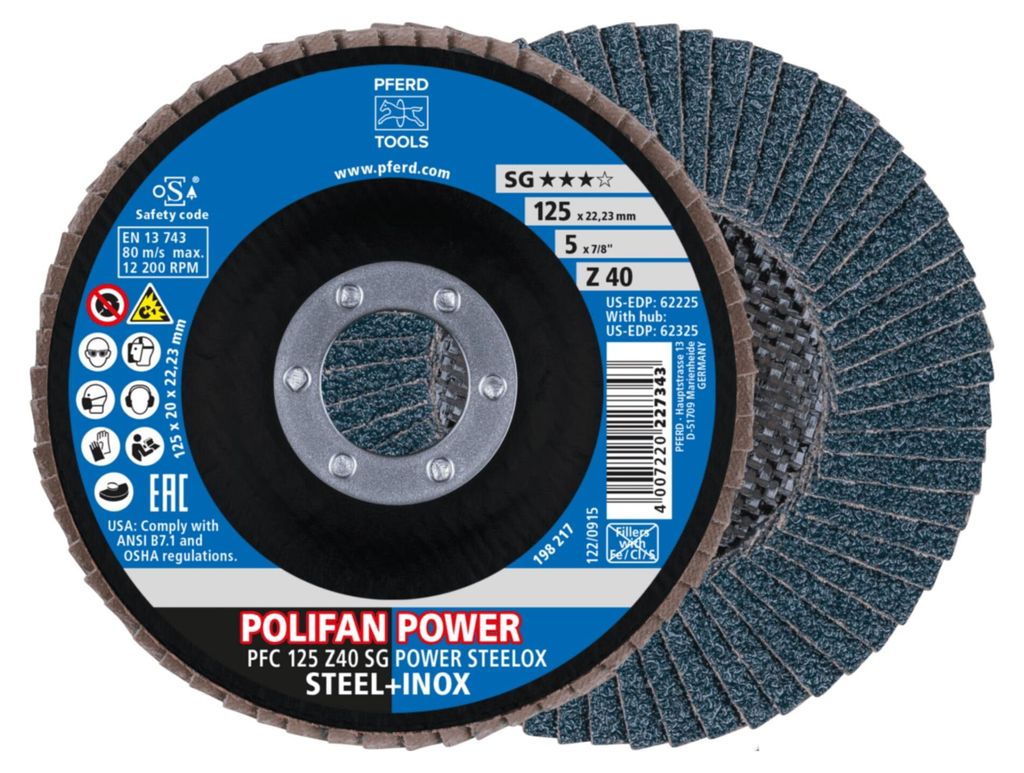 PFERD POLIFAN flap discs zirconia alumina Z SG POWER STEELOX, 12,5 cm, 2 Stück(e)