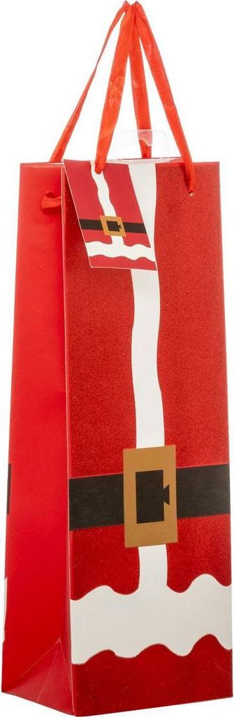 Bedruckte geschenktasche flaschengröße weihnachtsmann outfit glitzer rot - Atmosphera créateur d'intérieur