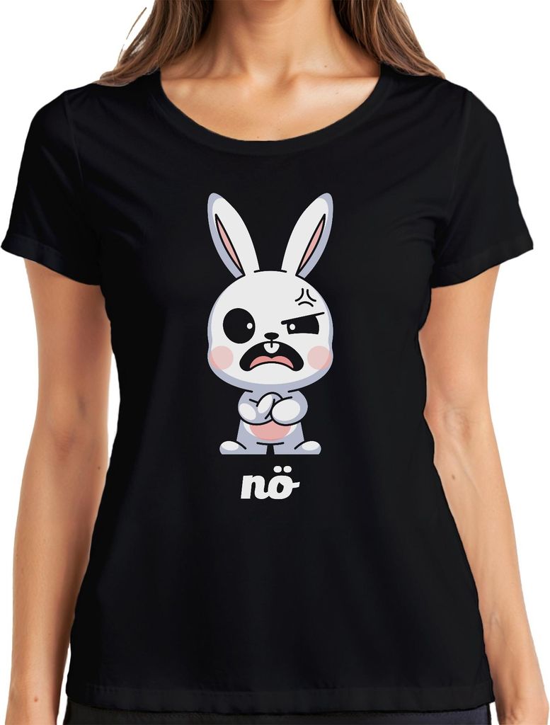 nö Hase süß böses Häschen niedliches Cartoon Geschenk Ostern Damen T-Shirt, Schwarz, 3XL
