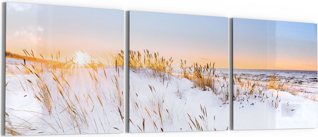 DEQORI Glasbild Echtglas 3x50x50 cm 'Schneelichter' Wandbilder XXL groß