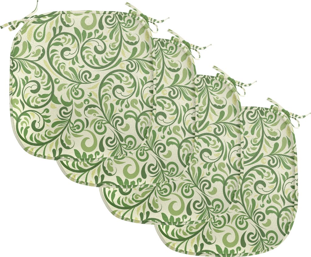 ABAKUHAUS Grün Polster für Esszimmerstühle, Curly Aufwändiger Blatt Damast, Dekoratives wasserfestes Kissen mit Riemen für Küchensitze, 40 cm...