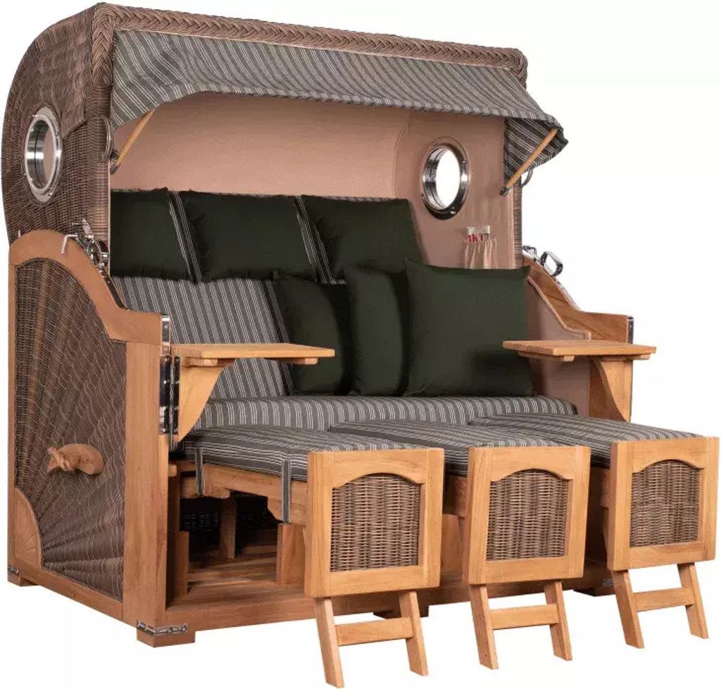 Strandkorb Rantum Grande XXL Teak Bullauge PE grey Dessin 504