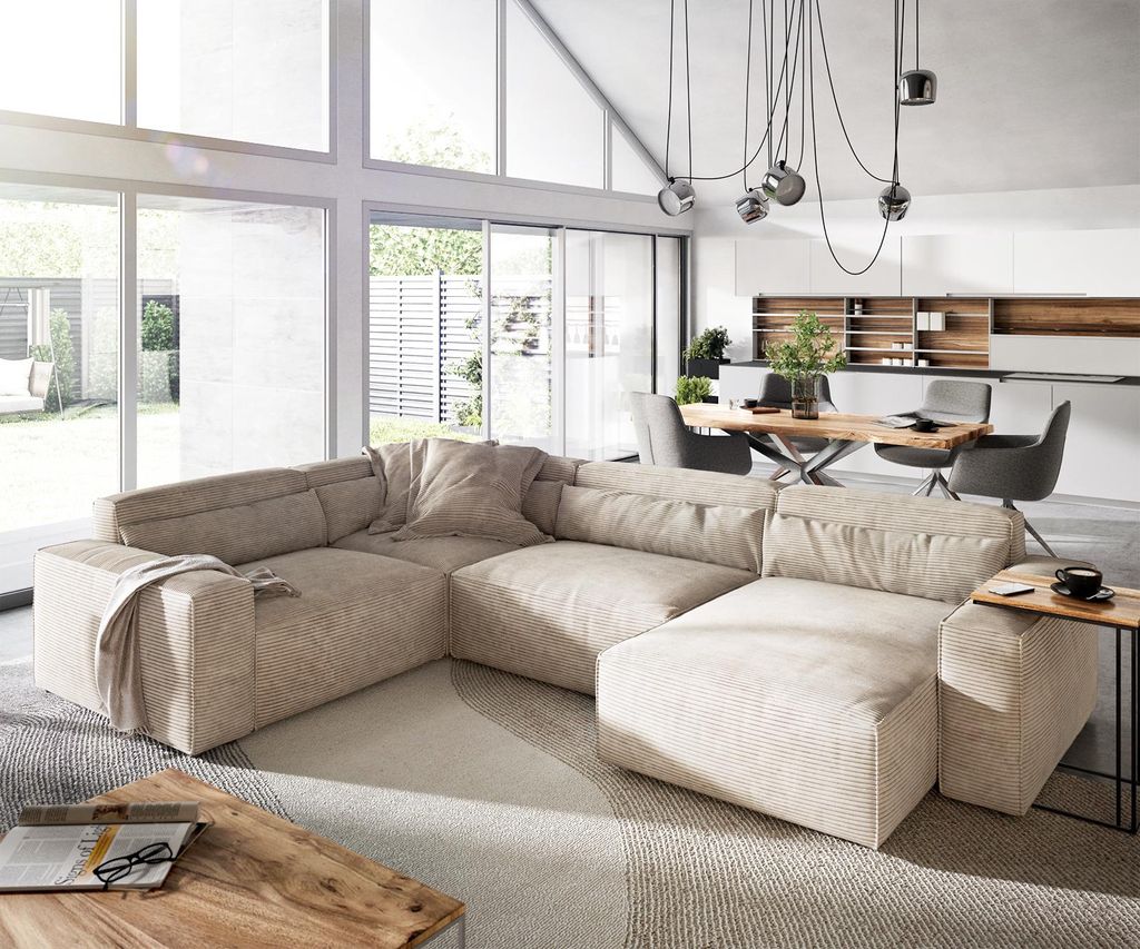 DELIFE Wohnlandschaft Sirpio 300x210 cm Cord Beige Produktbild 