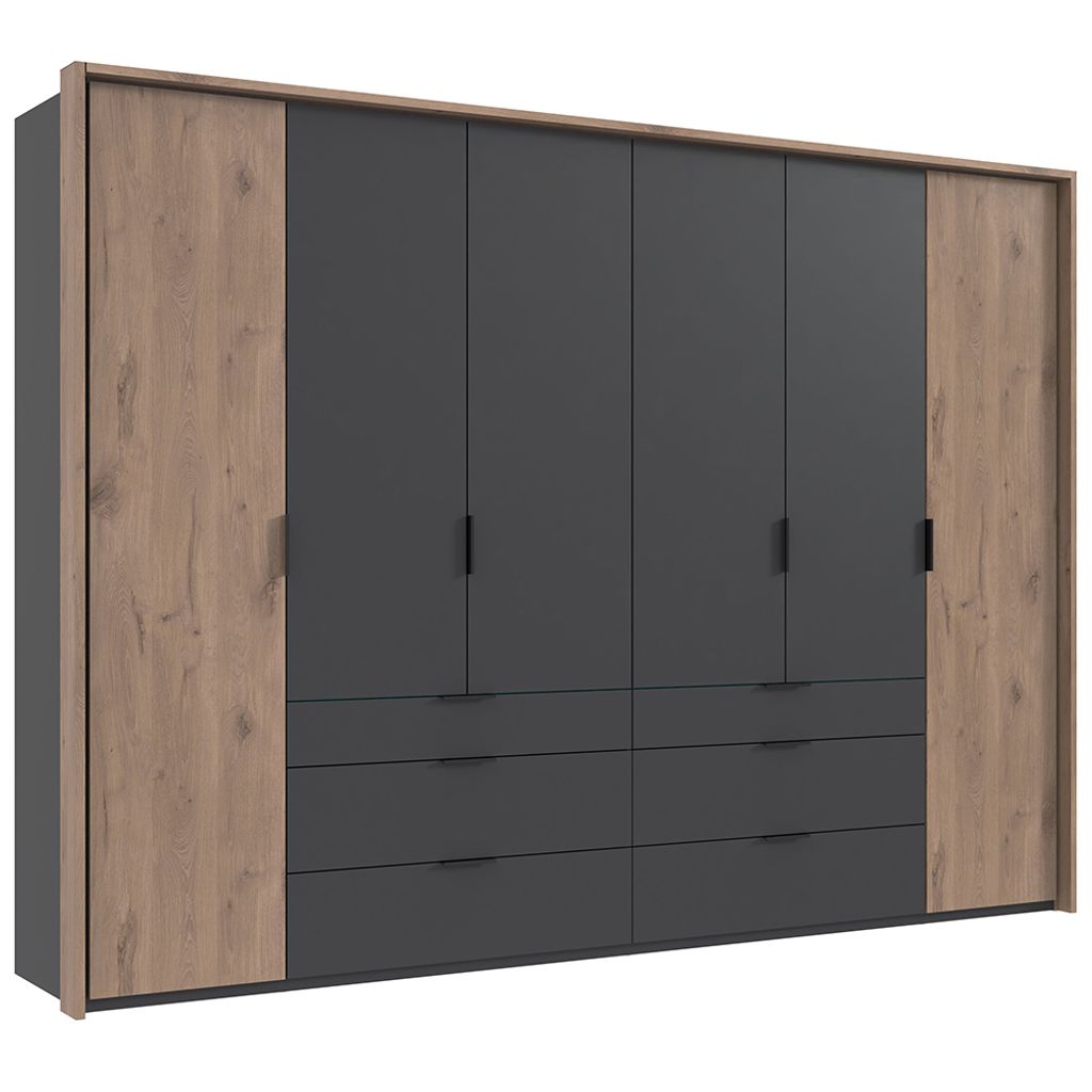 Kleiderschrank 304 cm breit inkl. Passepartoutrahmen grau mit Eiche BIELLA-43