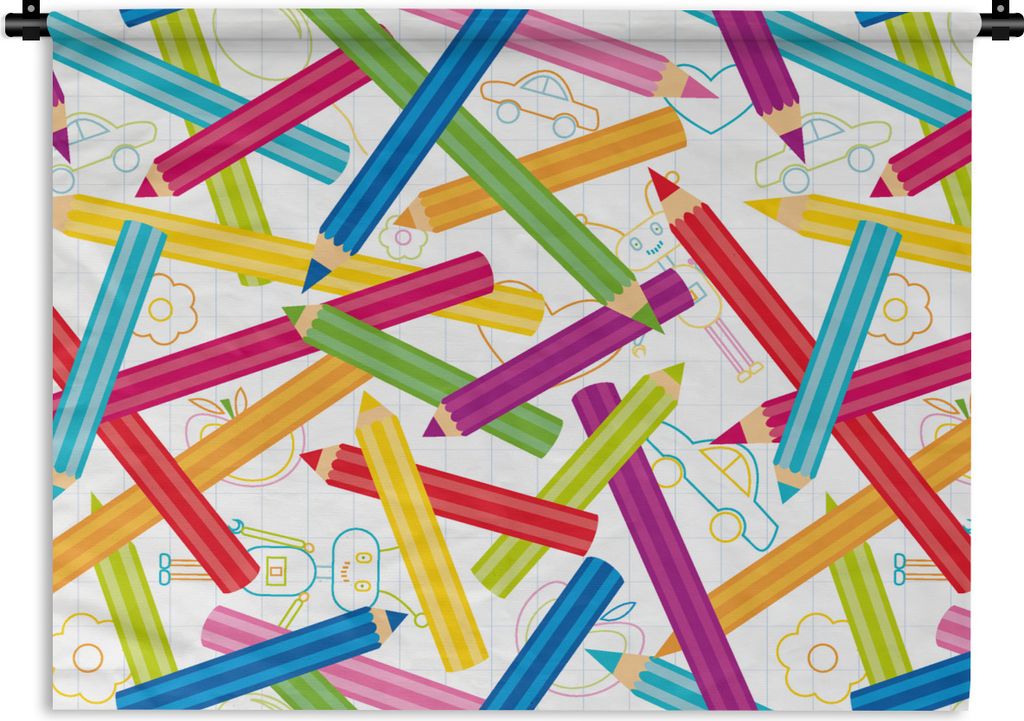 MuchoWow Wandteppich Wandbehang Bleistift - Muster - Regenbogen 90x67.5 cm Tapisserie Dekoration Wandtuch - Fototeppich - Wand-Skulpturen
