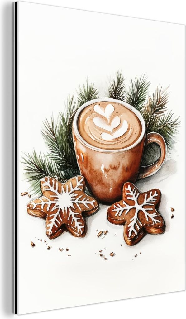 MuchoWow Wanddekoration Metall Metallbild Wandkunst 30x40 cm Kaffee - Kuchen - Winter - Kunst - Weihnachten MuchoWow Aluminium Gemälde - Bilder