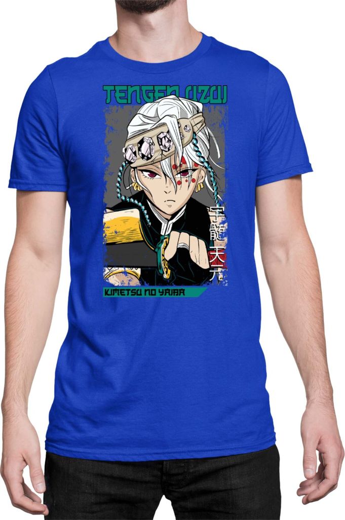 Herren T-Shirt Demon Anime Slayer Kimetsu No Yaiba Uzui Tengen 001, Man M / Blau