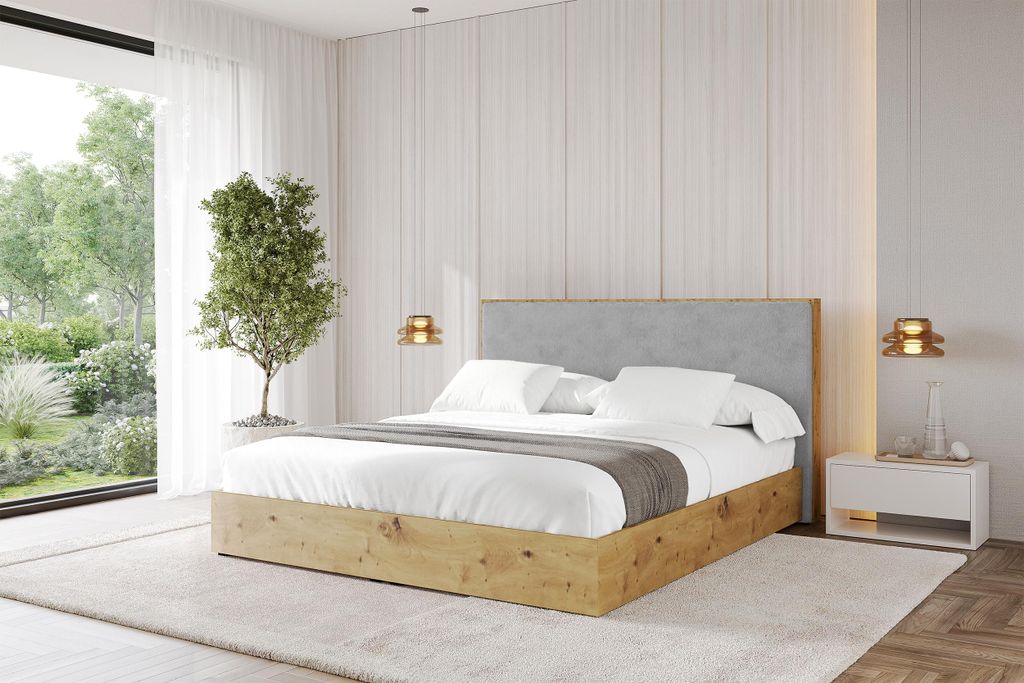 ALTDECOR Polsterbett mit Bettkasten -ENZO9 120x200 Grau, Lattenrost, Boxbett mit Kopfteil, Doppelbett mit Stauraum mit Matratze H3/H4