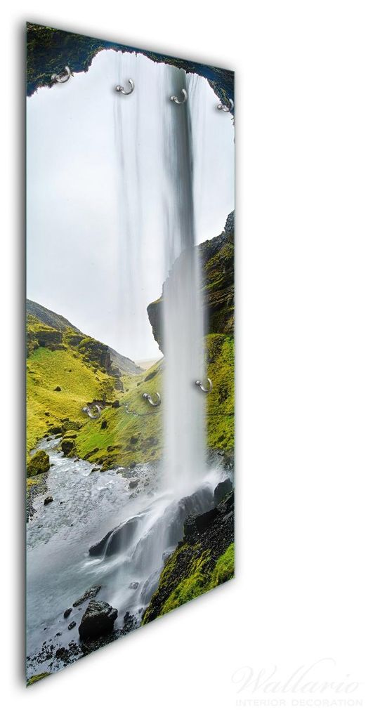 Wallario Flurgarderobe Wandgarderobe aus Glas, mit 7 Haken, Größe 50 x 125 cm, Motiv Hinter dem Wasserfall