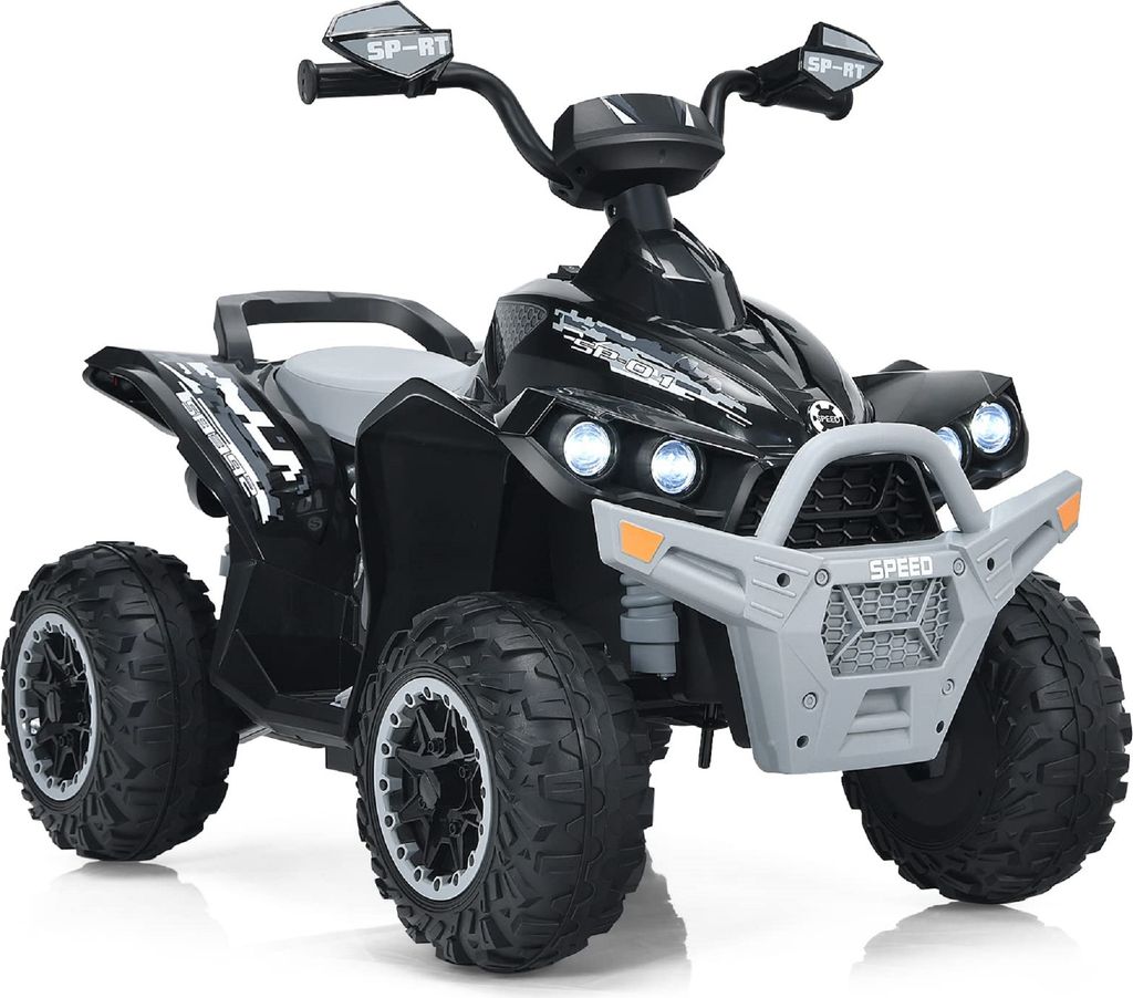 GOPLUS 12V Elektrische Kinderquad, Kinderfahrzeug mit LED-Scheinwerfern, Musik & Hupe, Elektroauto mit 4 rutschfeste Räder & langsamer Start (Schw...