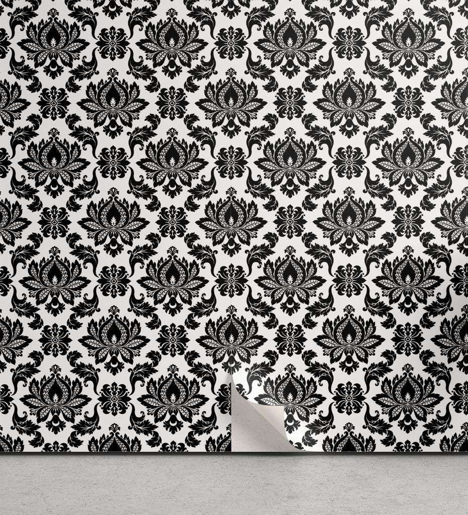 ABAKUHAUS Schwarz und weiß abziehbare & klebbare Tapete für Zuhause, Venetian Scroll, selbstklebendes Wohnzimmer Küchenakzent, 33 cm x 180 cm, S...
