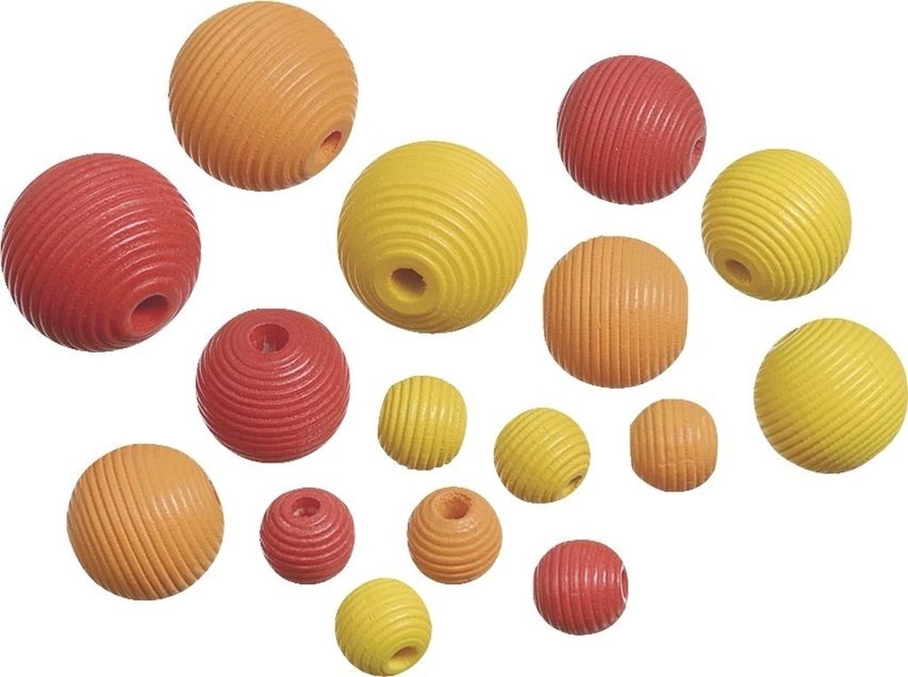 Holzperlen Mix 4 VE=5x20 Stück Größen sortiert gelb, rot, Produktbild 