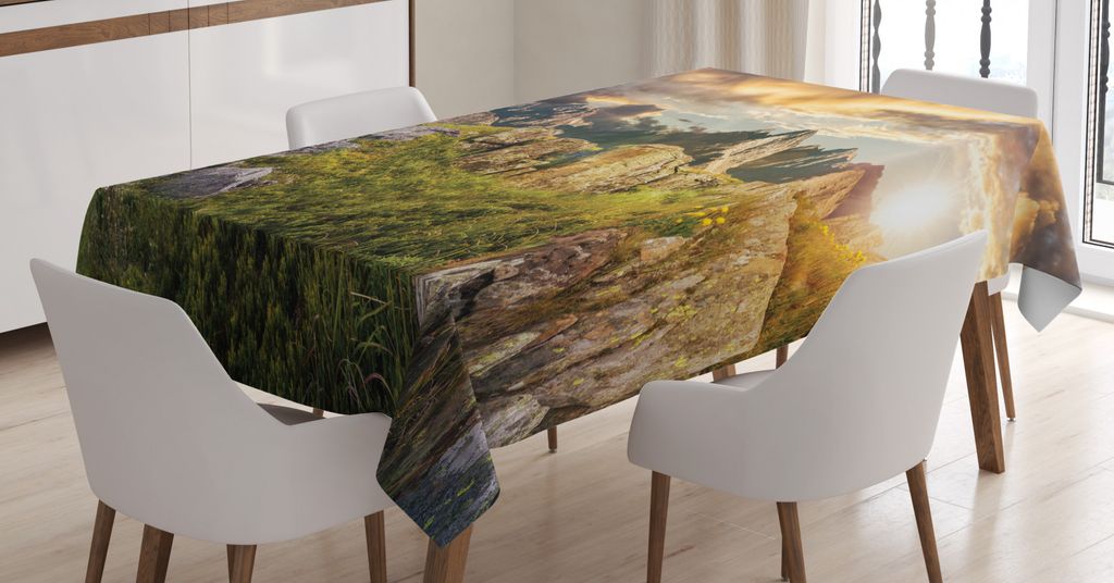 ABAKUHAUS Landschaft Tischdecke, Löwenzahn in der Hohen Tatra, Schmutzabweisend Pflegeleicht Waschbar Druck Mit Klaren Farben ohne Verblassen, 140...