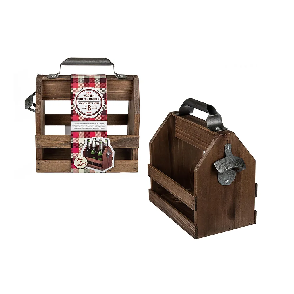 Portabottiglie Legno Chiaro con Apribottiglie Metallo - Stile Nordico - 2