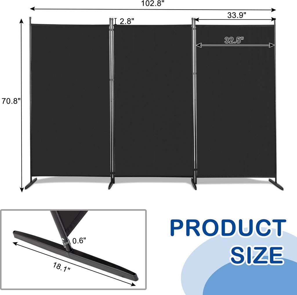 FCH Paravent 3 teilig, Trennwand faltbar 260 x 180cm mit Produktbild 3