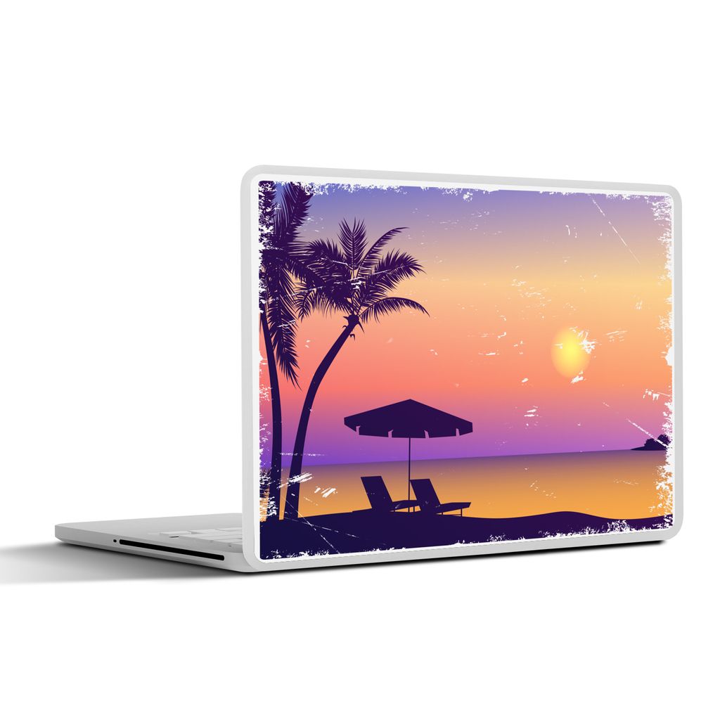 MuchoWow Laptop Aufkleber Sticker Cover Strand - Stuhl - Sonnenschirm - Nacht 30x21 cm - Sticker für Laptop - Selbstklebend