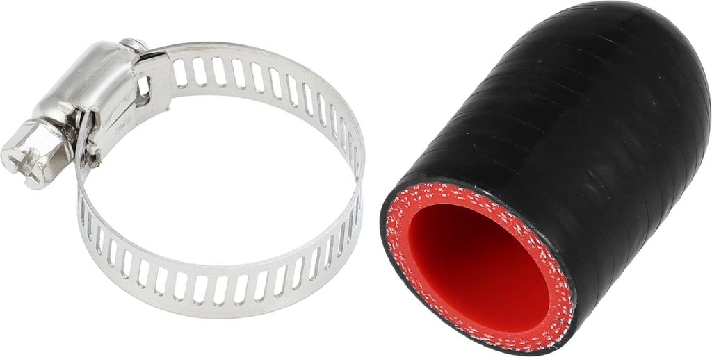 1 Stück 30mm Länge 22mm/0,87" ID Schwarz Rotes Auto Silikon Gummischlauch Endkap-pe mit Schellen Silikon Verstärkte Blindkap-pe für Bypass-Rohr...