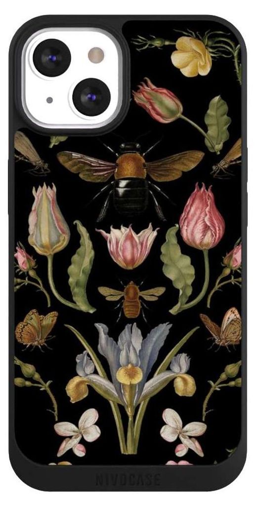 NIVOCASE Handyhülle für Apple iPhone 13 Hülle NIVOpure Case Schwarz Biene Blumenkranz Blüte