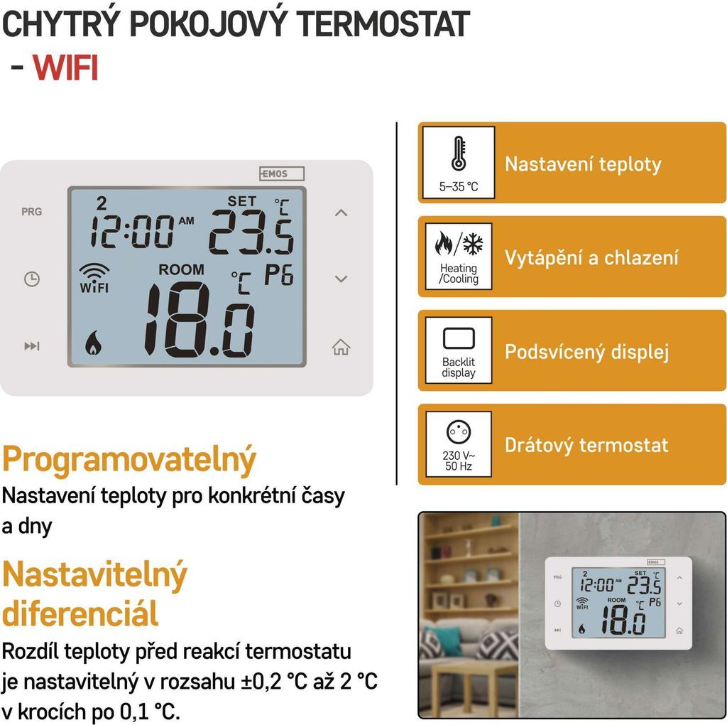 EMOS GoSmart Digitálny izbový termostat s WiFi P56201 Obrázok produktu 9