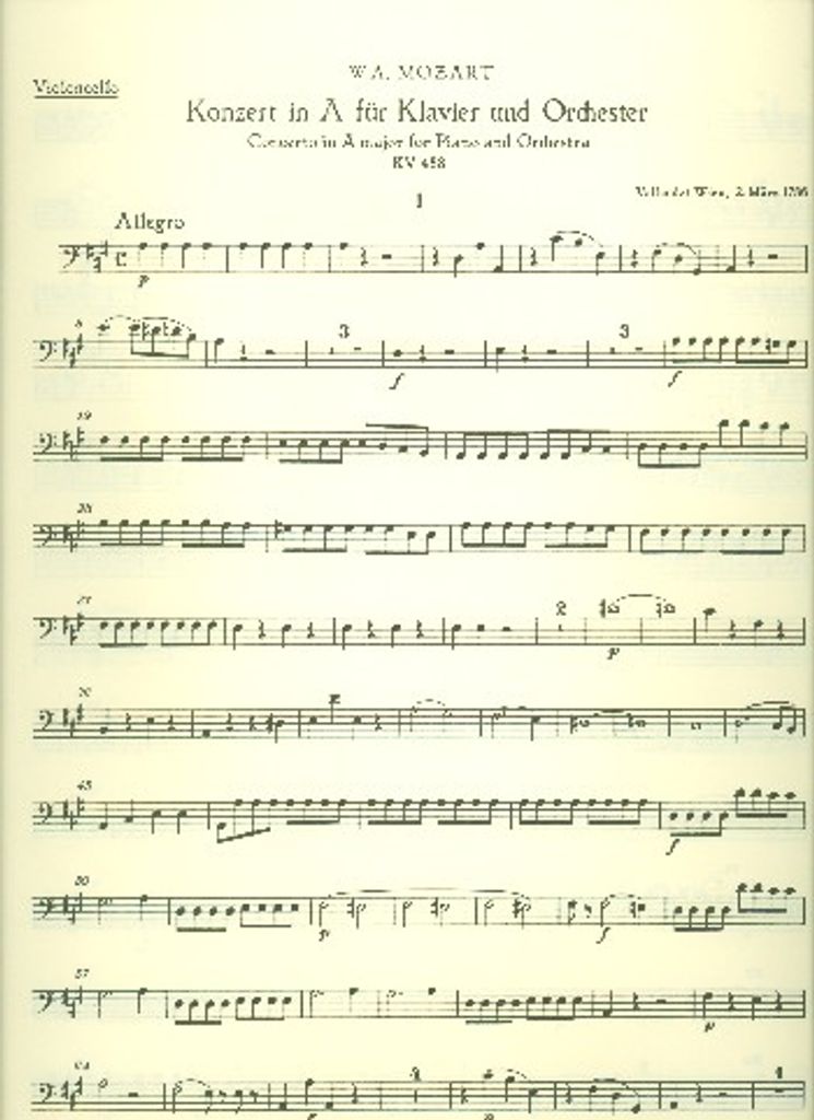 Konzert A-Dur KV488 für Klavier und Orchester, Violoncello