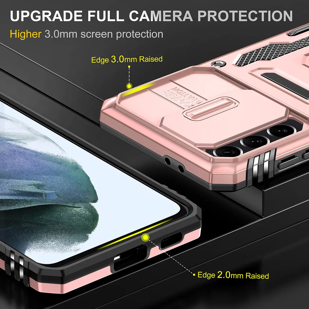 Custodia Elegante Samsung S23 Oro Rosa con Anello e Slider Fotocamera - 6
