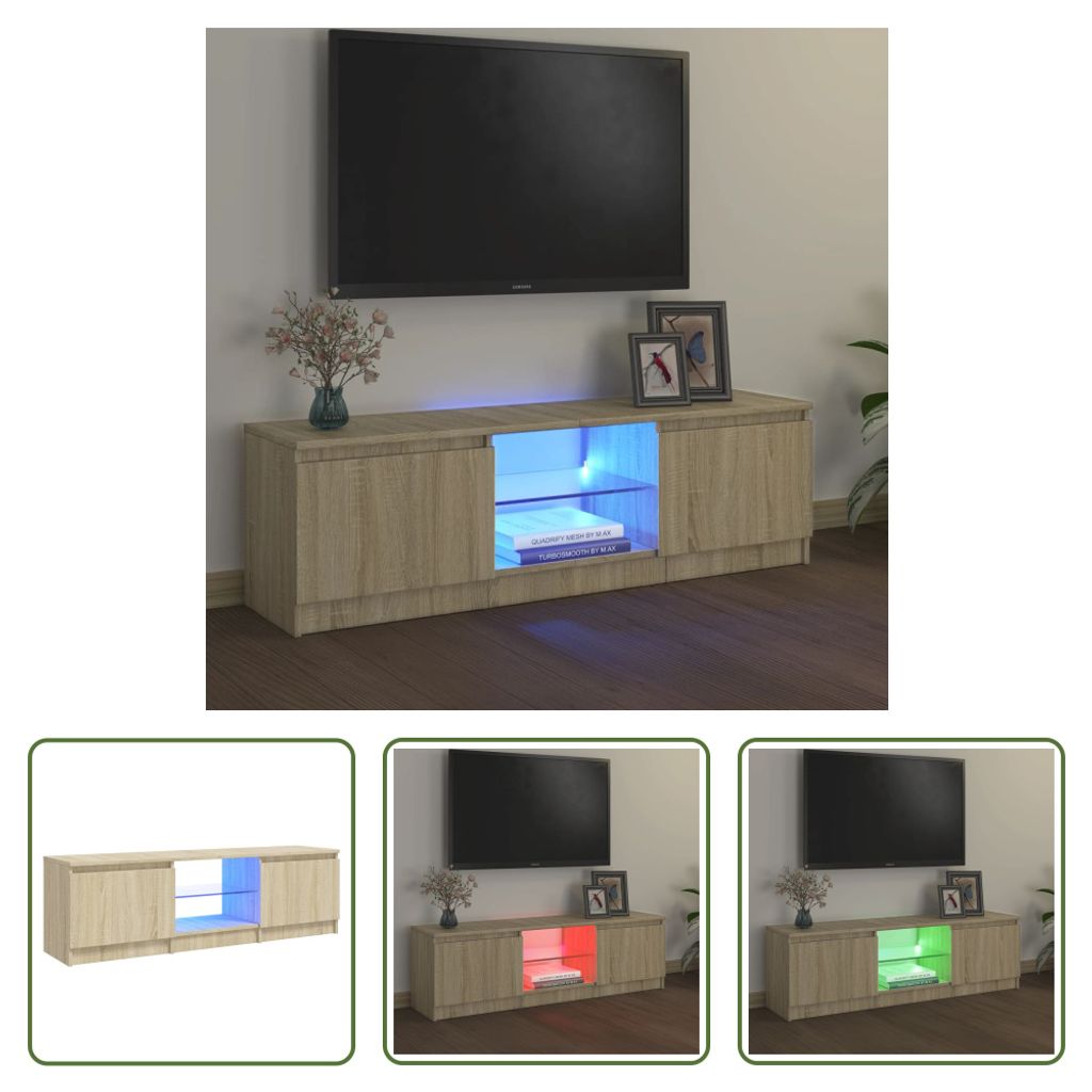 The Living Store TV-Schrank mit LED-Leuchten Sonoma-Eiche 120x30x35,5 cm