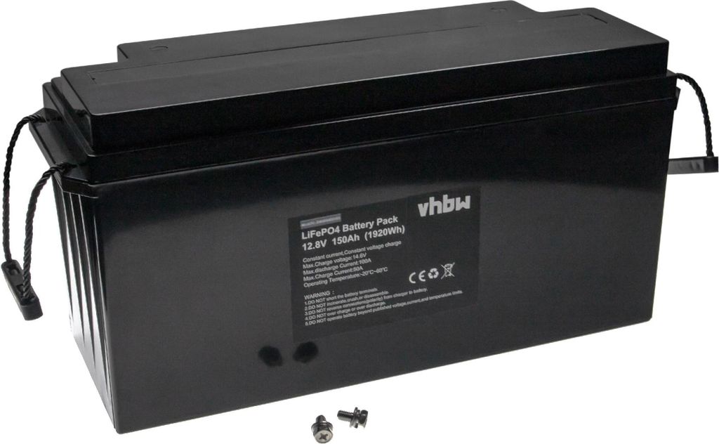 vhbw Akku Bordbatterie für Wohnwagen, Boot, Camping, Wohnmobil (150 Ah, 12,8 V, LiFePO4)