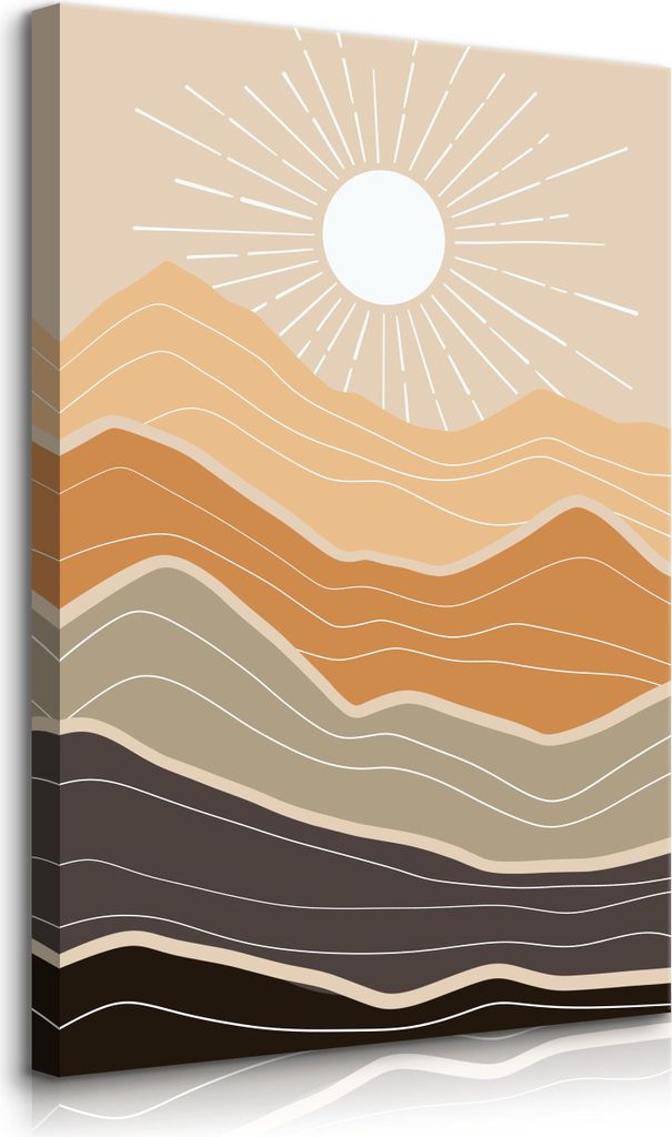 Muralo Leinwandbild Canvas für Wohnzimmer SONNE Berge Landschaft Boho Stil Br. 30cm x Hö. 40cm