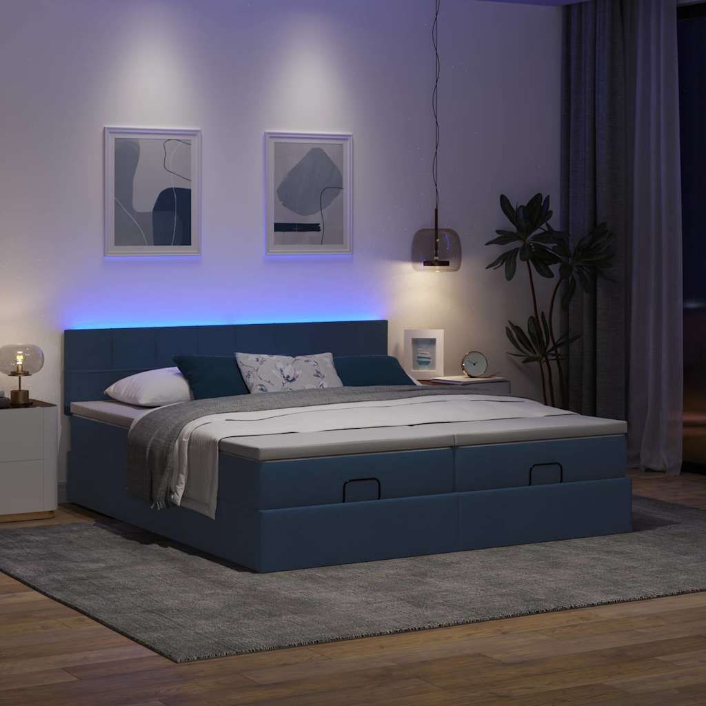 Maison Exclusive - Ottoman-Bett mit Matratzen & LEDs Blau 180x200 cm Stoff