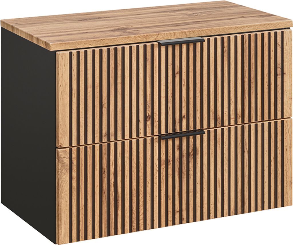 Waschtischunterschrank 80.6cm Gaia mit 2 Schubladen, Eichenoptik und Schwarz