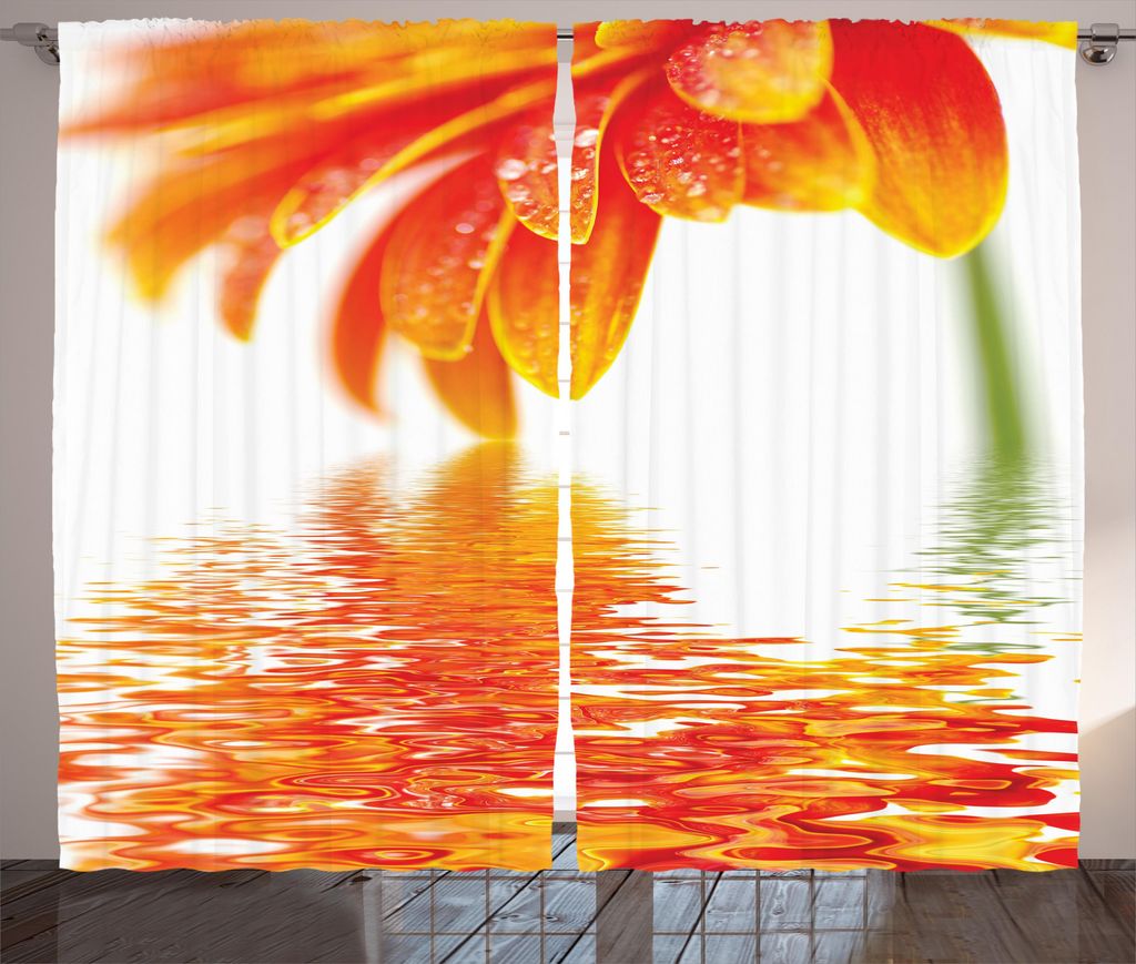 ABAKUHAUS Blume Rustikaler Vorhang, Sun Flower Reflexion, Wohnzimmer Universalband Gardinen mit Schlaufen und Haken, 280 x 175 cm, Orange