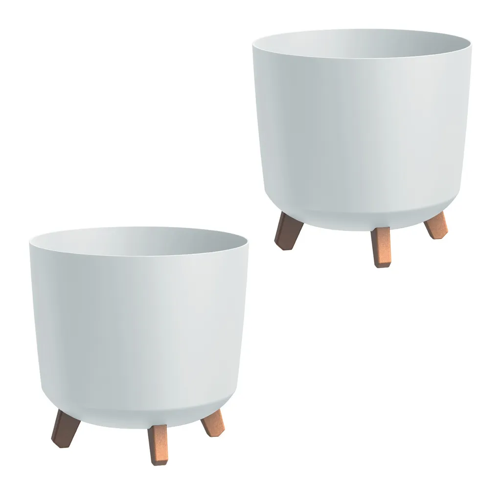 Pot de fleurs design blanc hauteur 28,5cm avec réservoir d'eau x2