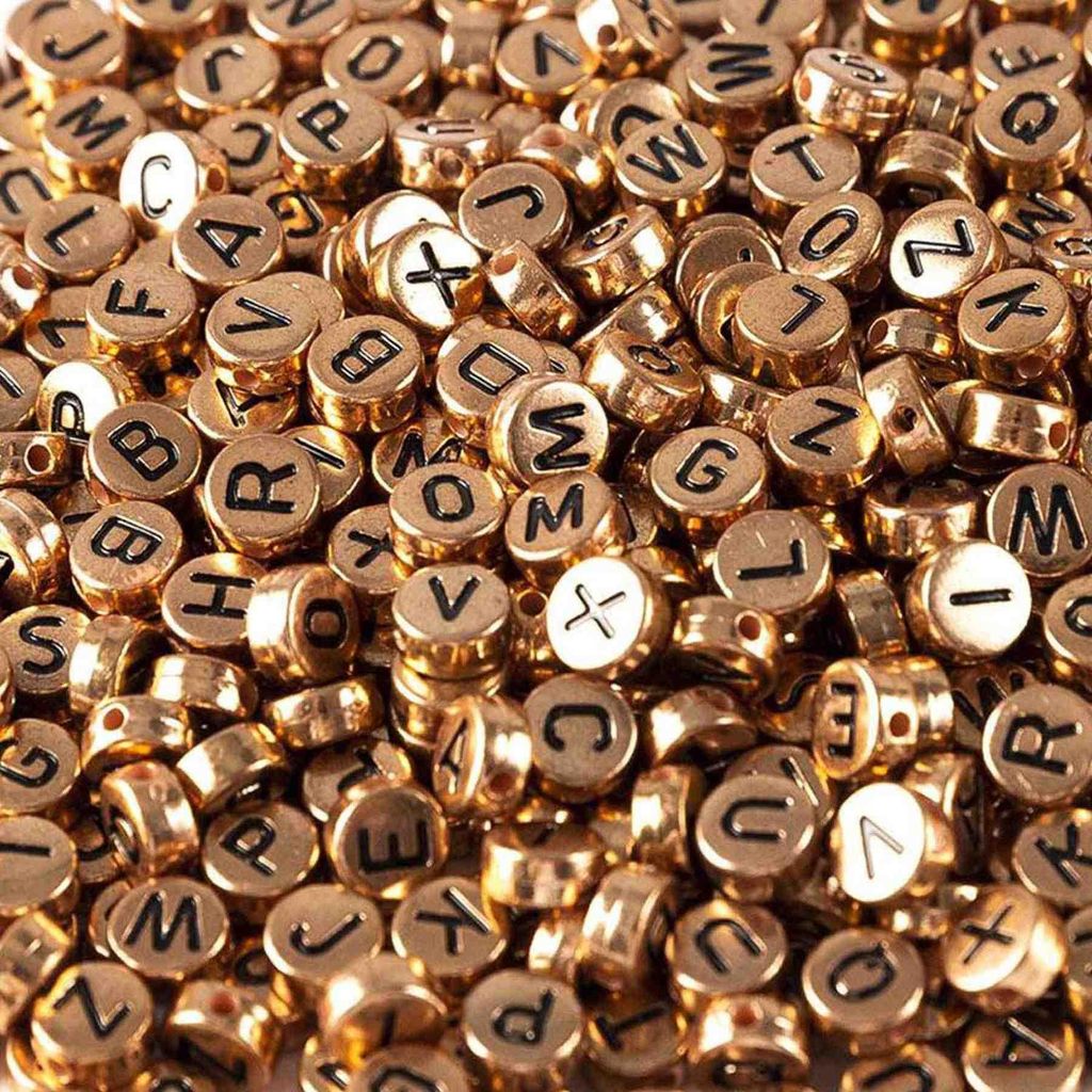 Perline con lettere, 250 pezzi, 4x7 mm, oro rosa e nero, Immagine del prodotto 