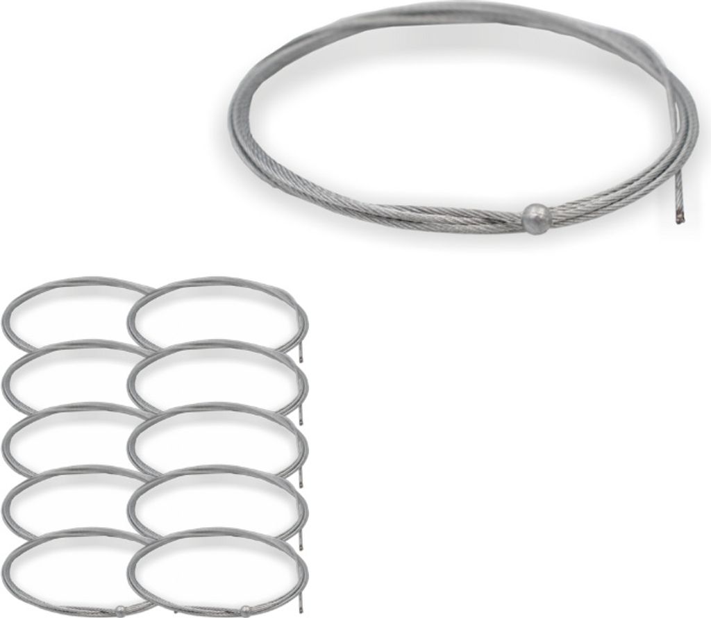 10x Drahtseil Ø 1,2 mm, 7x7 mit Kugelnippel Ø 4,5 mm, Stahl verzinkt | Länge 1500 mm