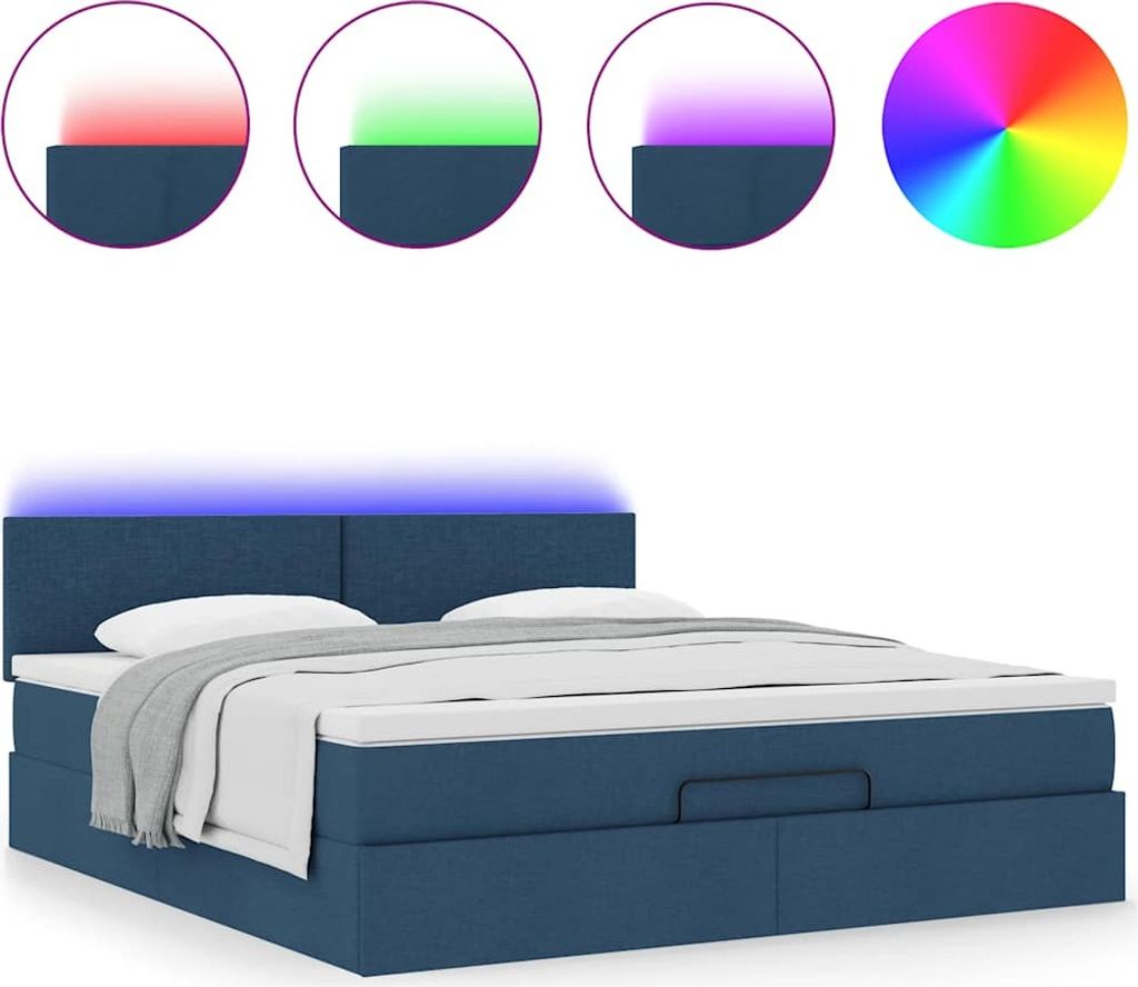 Ottoman-Bett mit Matratze & LEDs Blau 160x200 cm Stoff