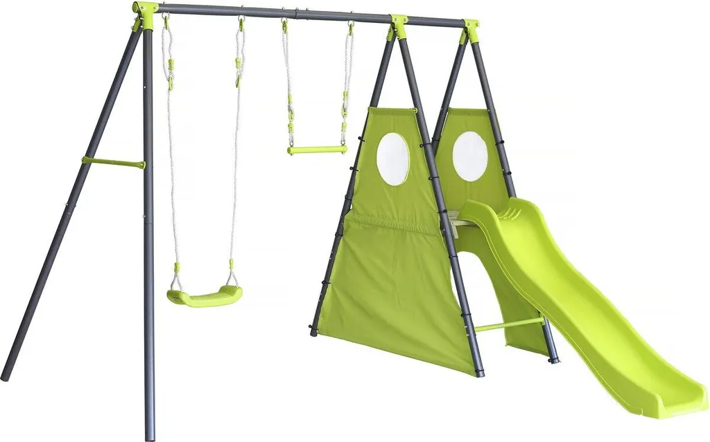Aménager un espace de jeu extérieur Kylian : portique métal et toboggan