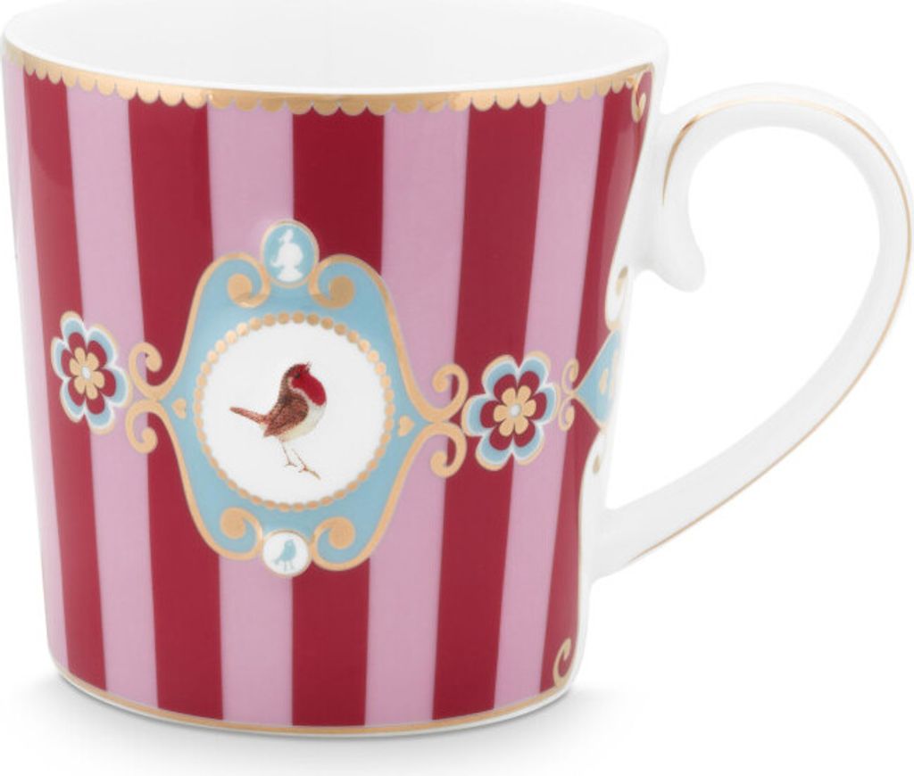 A close-up studio shot of a decorative mug.