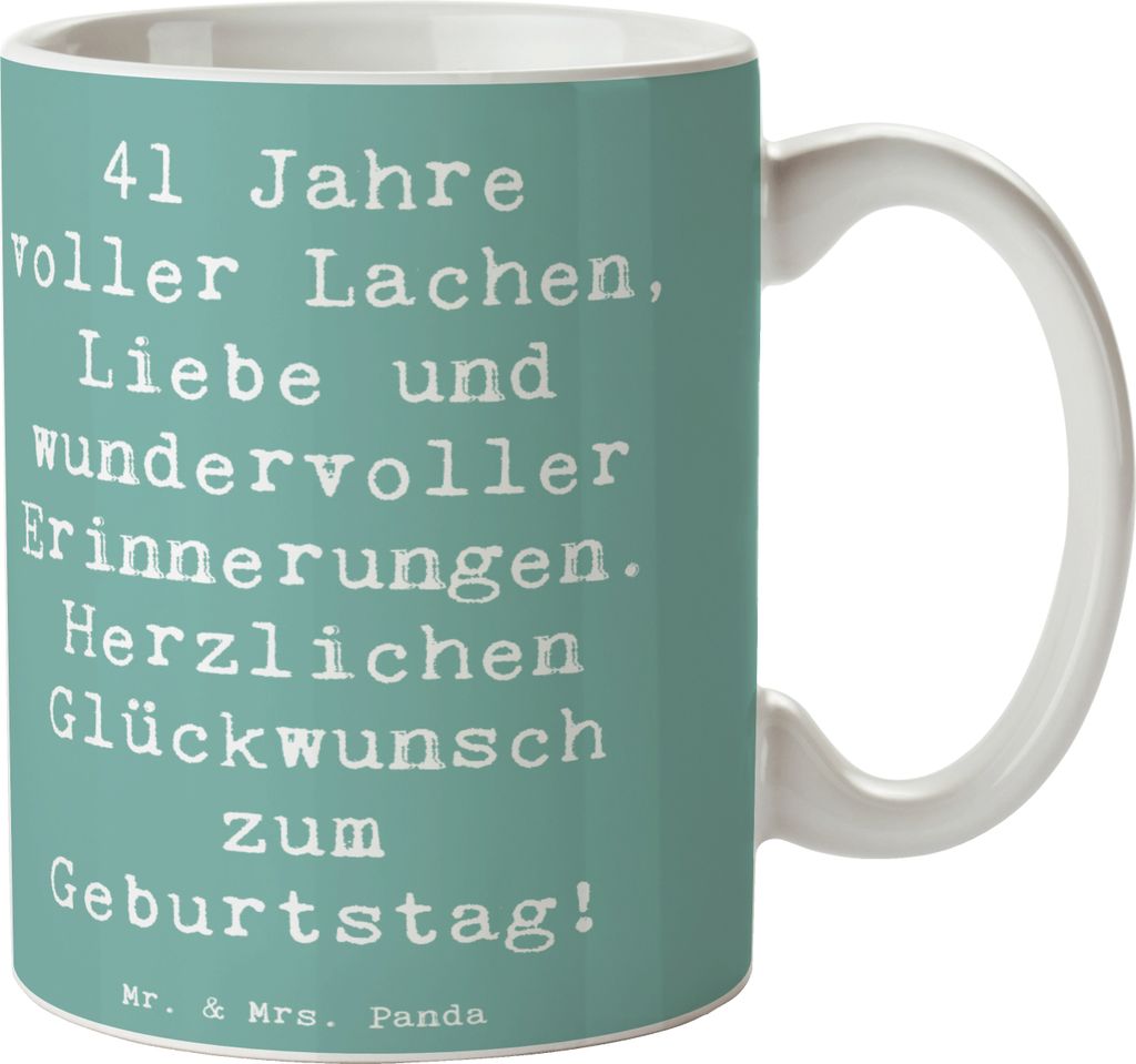 Mr. & Mrs. Panda Kaffeebecher Spruch 41. Geburtstag Freude - Meeresbrise - Geschenk, Zuneigung, Happy Birthday, Motivtasse, Trinkbecher, Tasse, Geb...