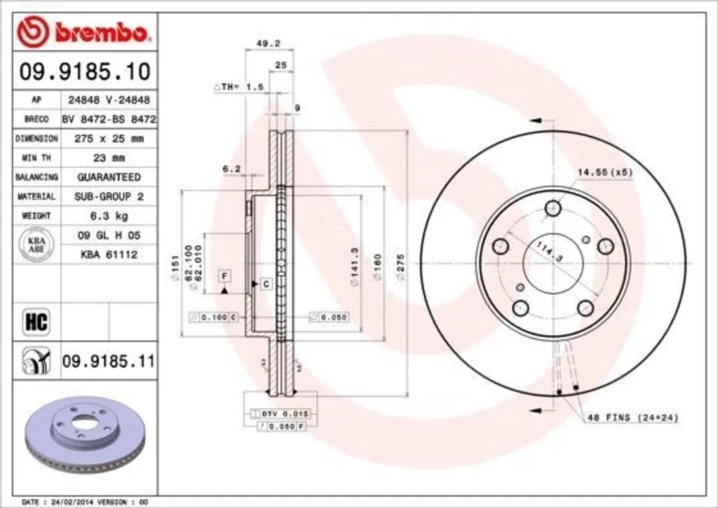 Brembo 09.9185.10 Disque de Frein à Haute Teneur en Carbone RAV 4 II