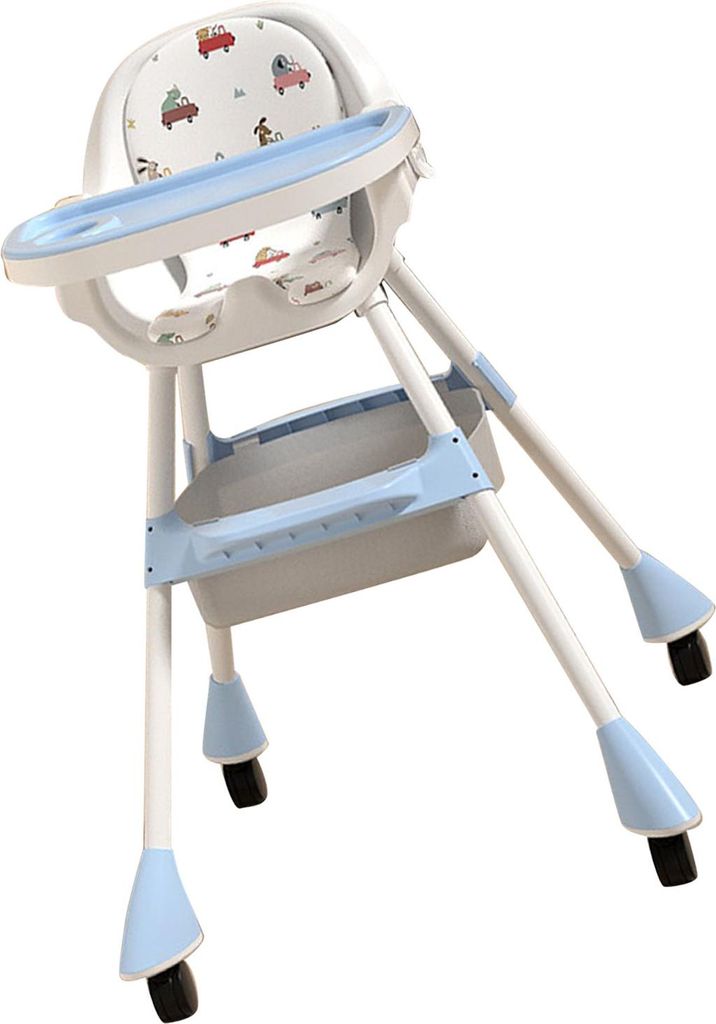 Baby-Hochstuhl, höhenverstellbar, multifunktional, abnehmbares Tablett, klappbar, umwandelbar, für Kleinkinder, Himmelblau